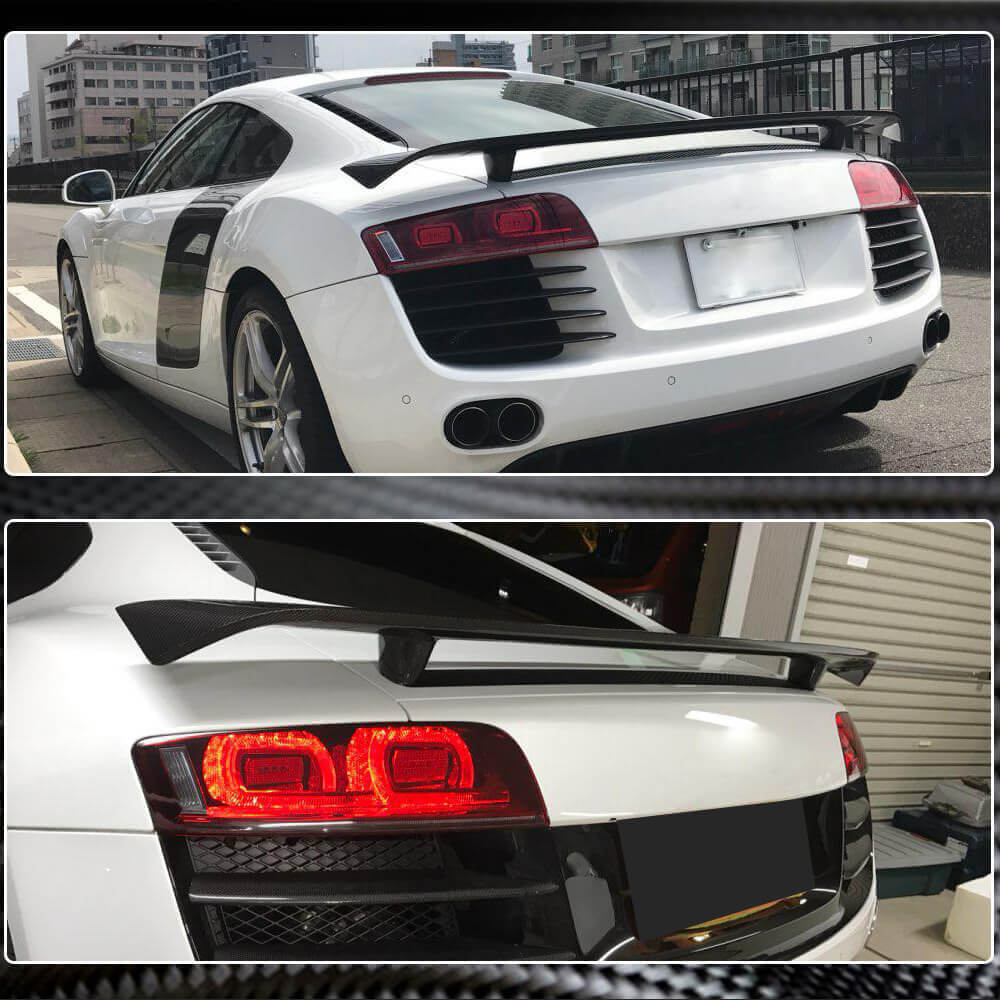 Audi R8 V8 V10 carbon fiber rear spoiler fitment example