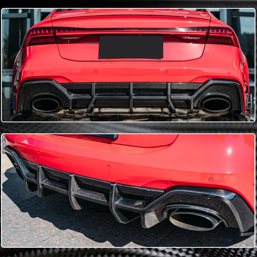 Audi RS7 C8 carbon fiber rear diffuser installed rear view