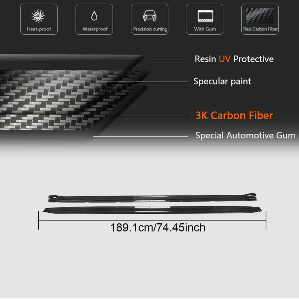 Carbon weave and 189.1 cm length specification for Audi S3 8Y side skirt extensions