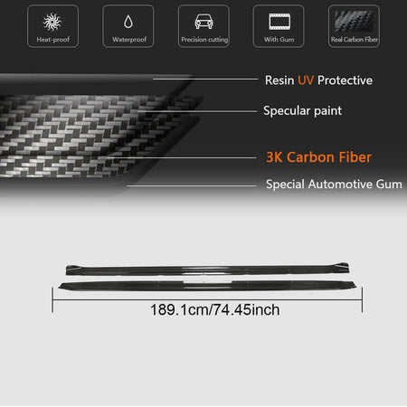 Carbon weave and 189.1 cm length specification for Audi S3 8Y side skirt extensions