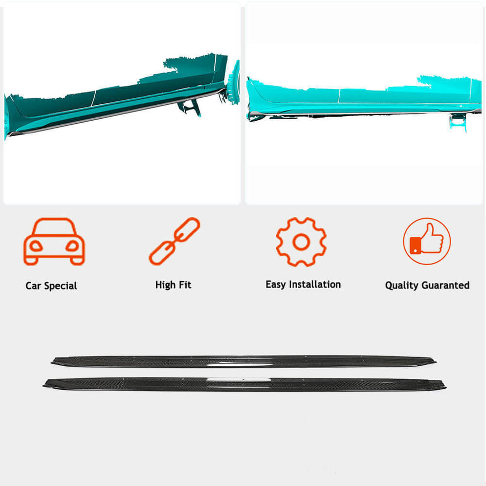 Feature overview for Audi S3 8Y Sedan carbon fiber side skirt extensions
