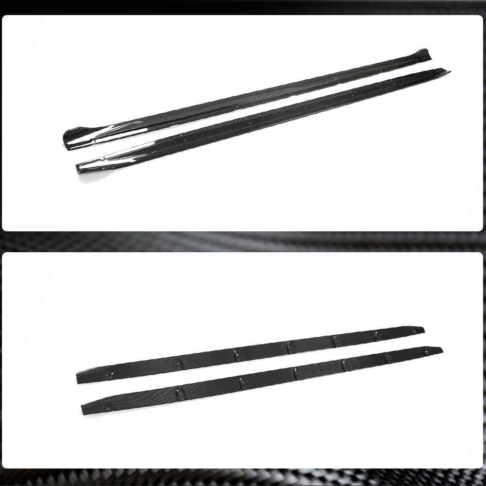 Top and side views of the left and right Audi S3 8Y side skirt extensions