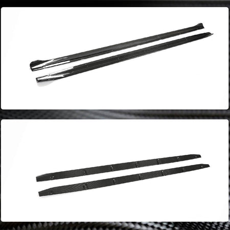 Top and side views of the left and right Audi S3 8Y side skirt extensions