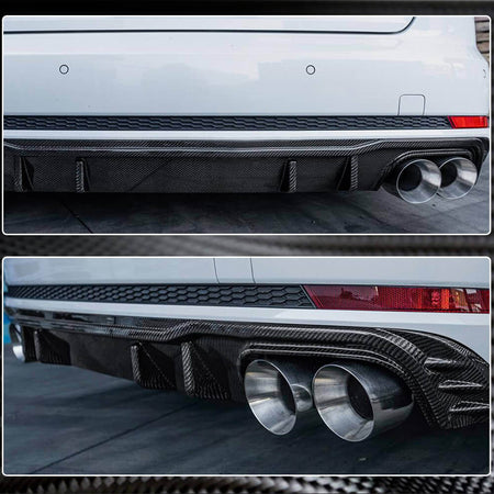 Audi S4 B9 carbon fiber rear bumper diffuser installed rear view
