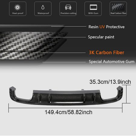 Audi S4 B9 carbon fiber rear diffuser dimensions and carbon weave detail