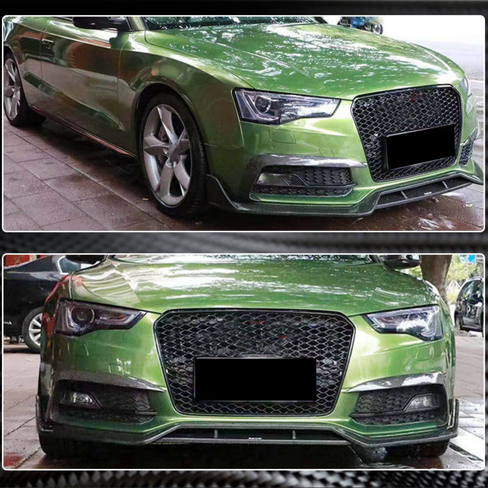 Audi S5 B8.5 carbon fiber front bumper vent fins installed views