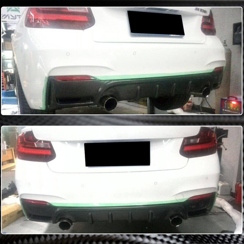 BMW 2 Series F22 F23 M Sport rear diffuser installed on white car