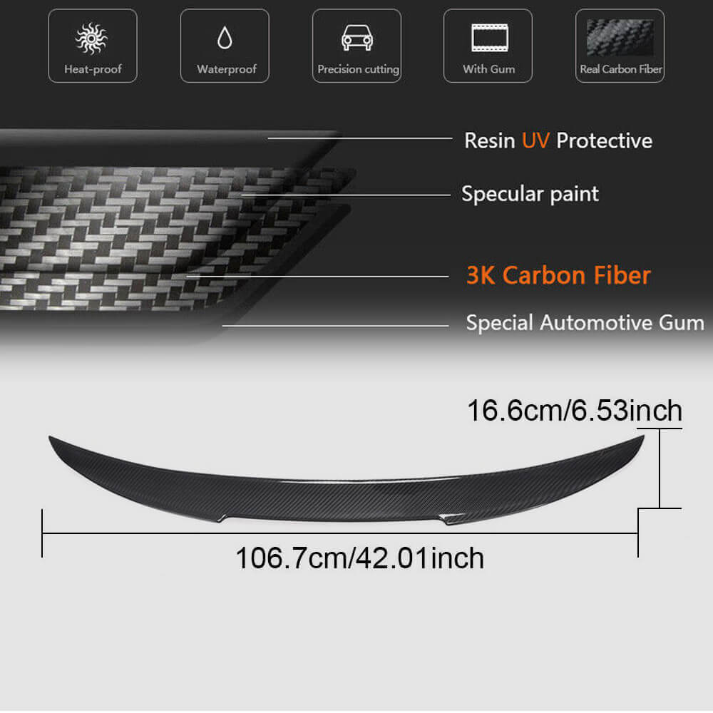 BMW 840i dry carbon fiber trunk spoiler dimensions and product details