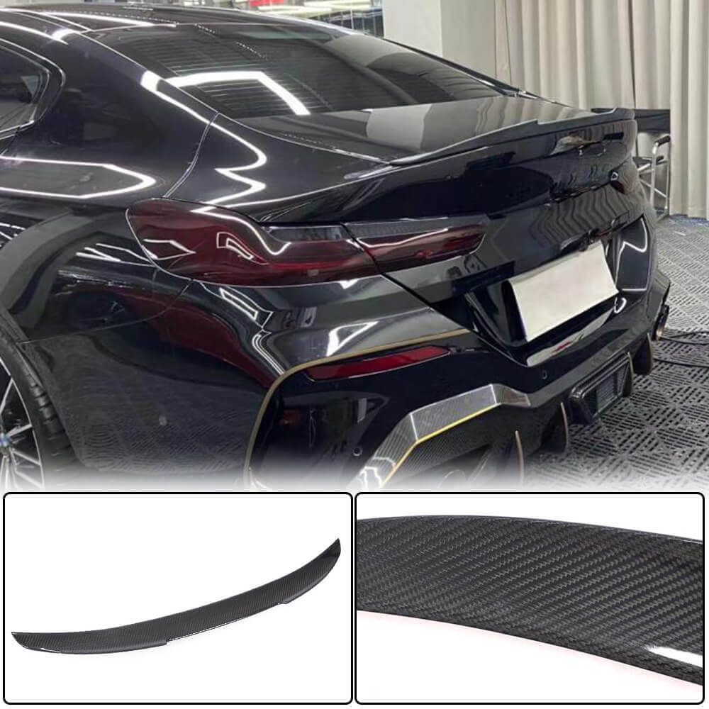 BMW G16 Gran Coupe carbon fiber trunk spoiler installed rear view