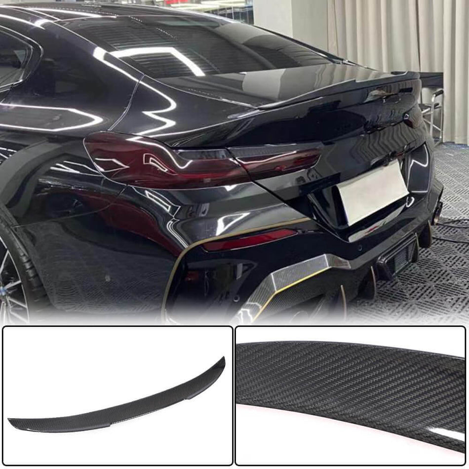 BMW G16 Gran Coupe carbon fiber trunk spoiler installed rear view