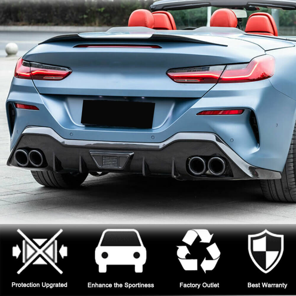 BMW M850i xDrive dry carbon rear diffuser installed rear view