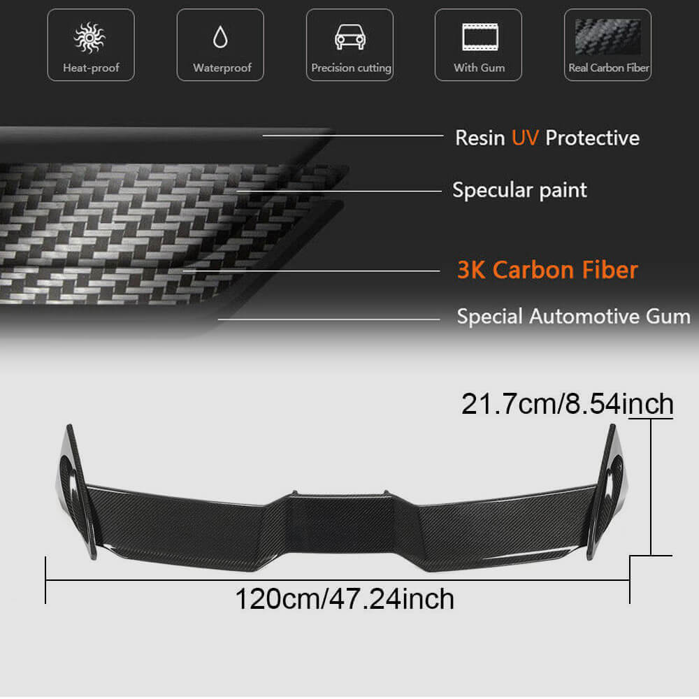 Golf 8 MK8 carbon fiber rear roof spoiler carbon weave and size detail