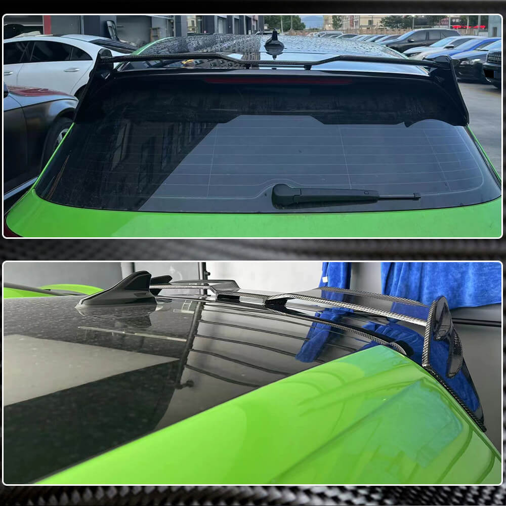 Golf 8 MK8 GTI/R carbon fiber rear spoiler installed detail