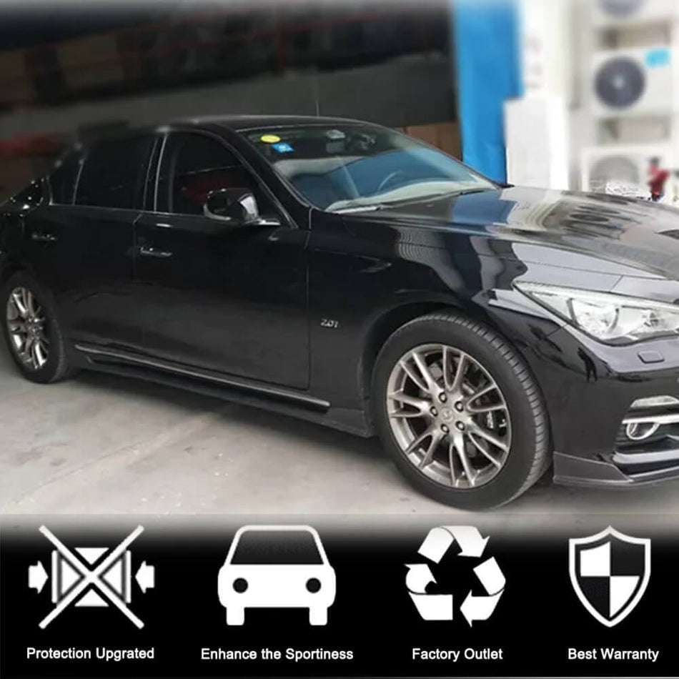 Infiniti Q50 side skirt extensions installed front angle