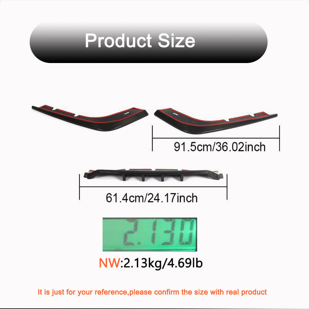 Kia Stinger 3-piece rear diffuser lip size and weight diagram
