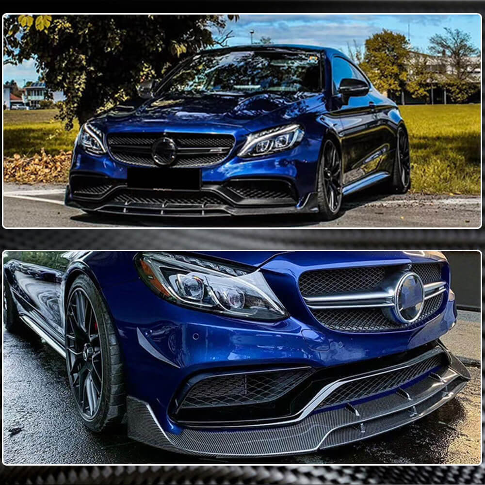 Mercedes C63 Brabus style front lip installed on blue car