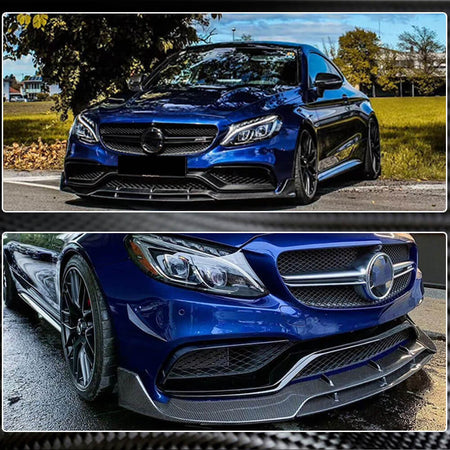 Mercedes C63 Brabus style front lip installed on blue car