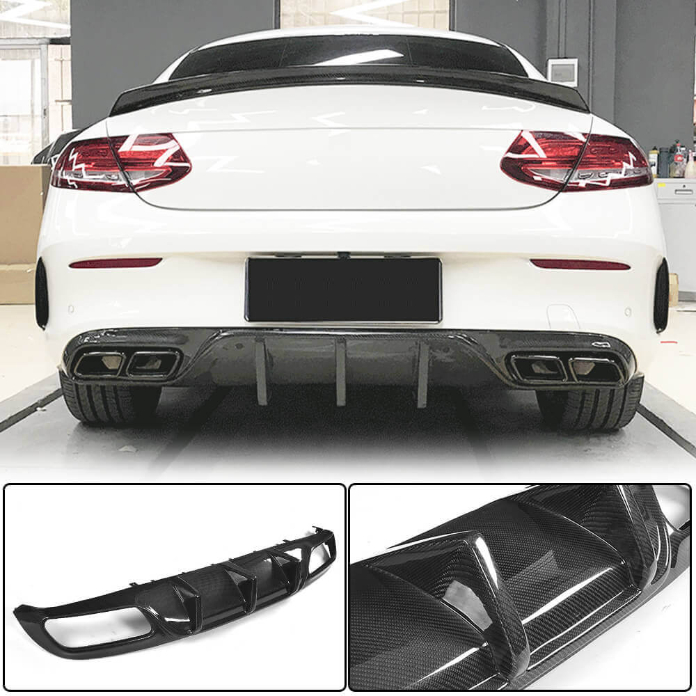 Mercedes C63 C63 S carbon fiber rear bumper diffuser installed with product kit