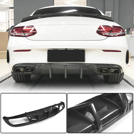Mercedes C63 C63 S carbon fiber rear bumper diffuser installed with product kit