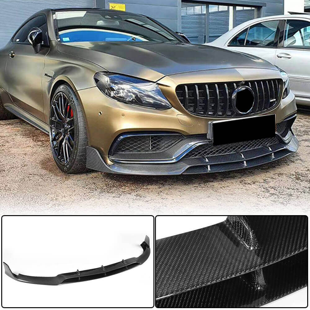 Mercedes C63 carbon fiber front lip installed angle view