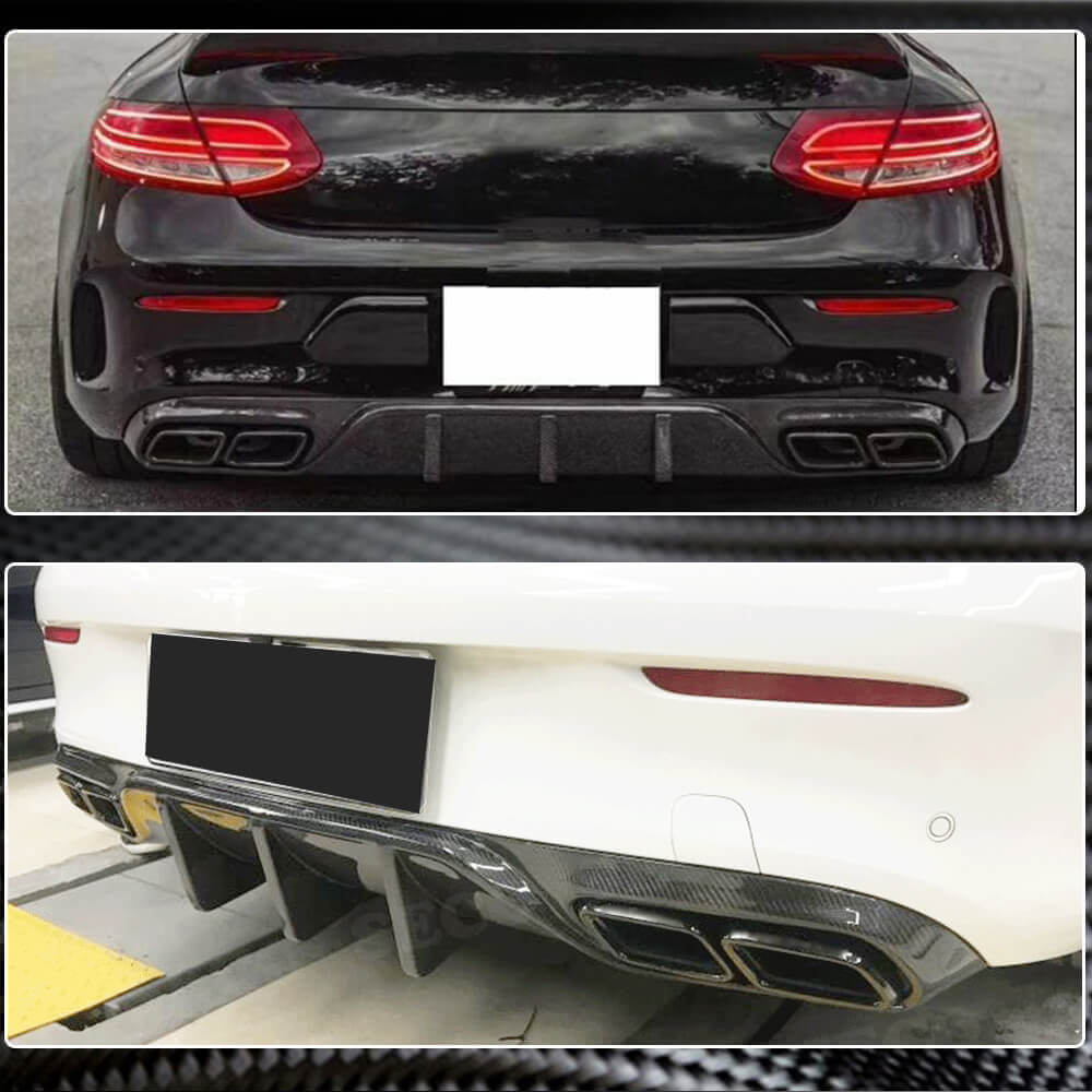 Mercedes C63 carbon fiber rear bumper diffuser bottom installed view