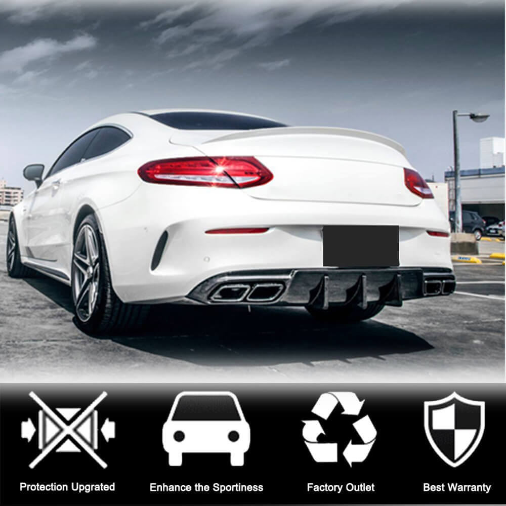 Mercedes C63 carbon fiber rear diffuser installed rear view