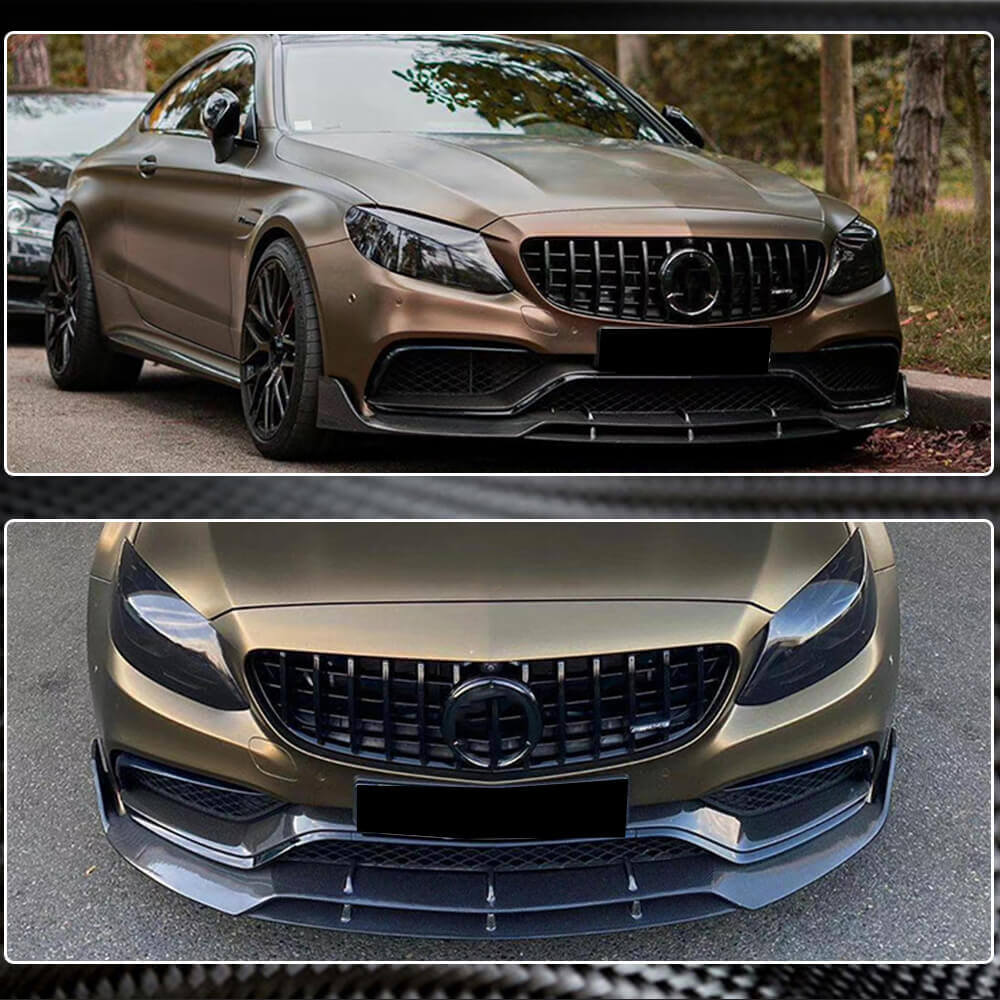 Mercedes C63 front bumper lip installed comparison view