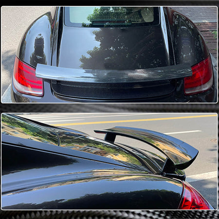 Porsche 987 Cayman rear trunk spoiler installed detail view