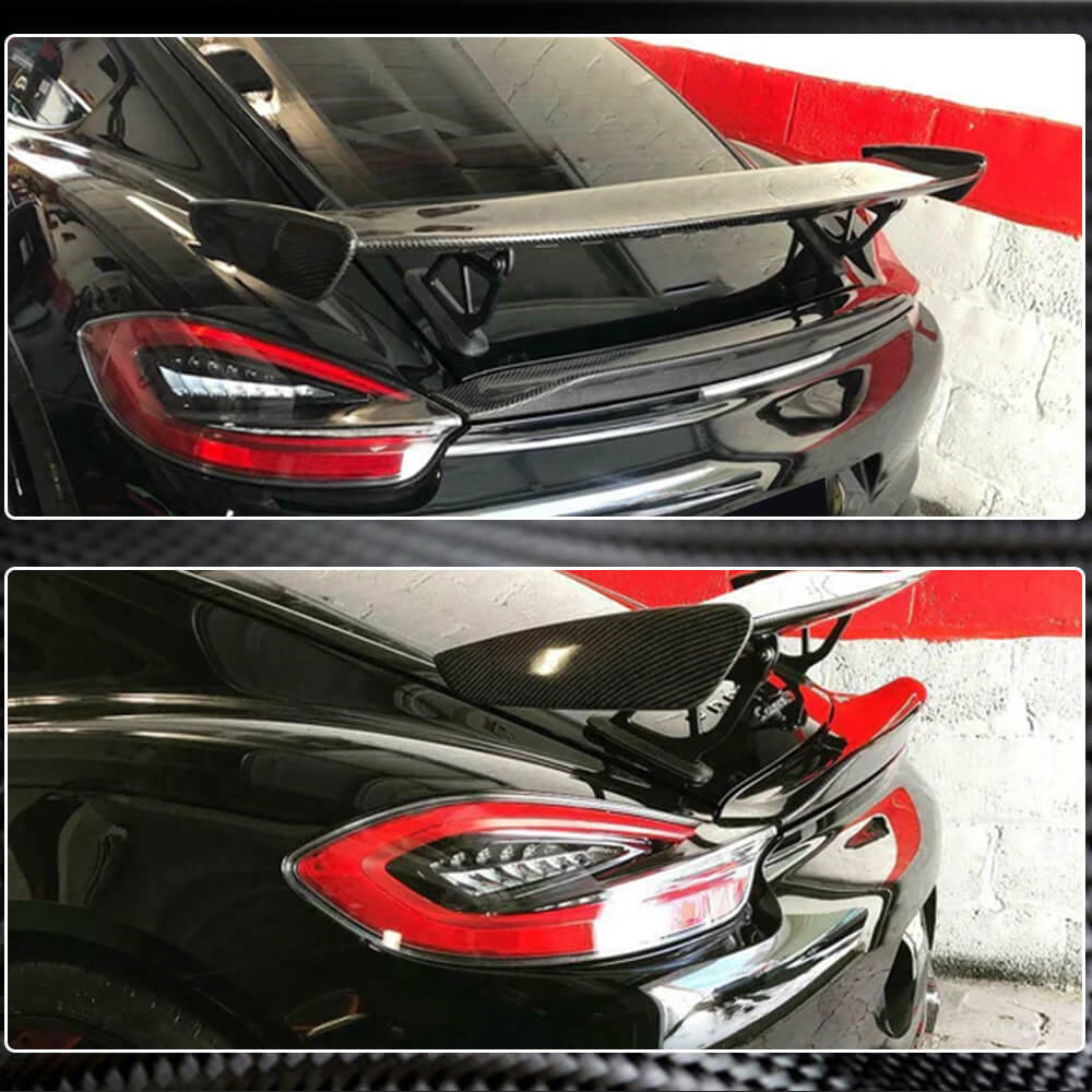 Porsche Cayman GT4 rear trunk spoiler fitment detail