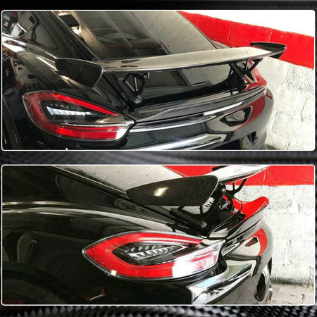 Porsche Cayman GT4 rear trunk spoiler fitment detail