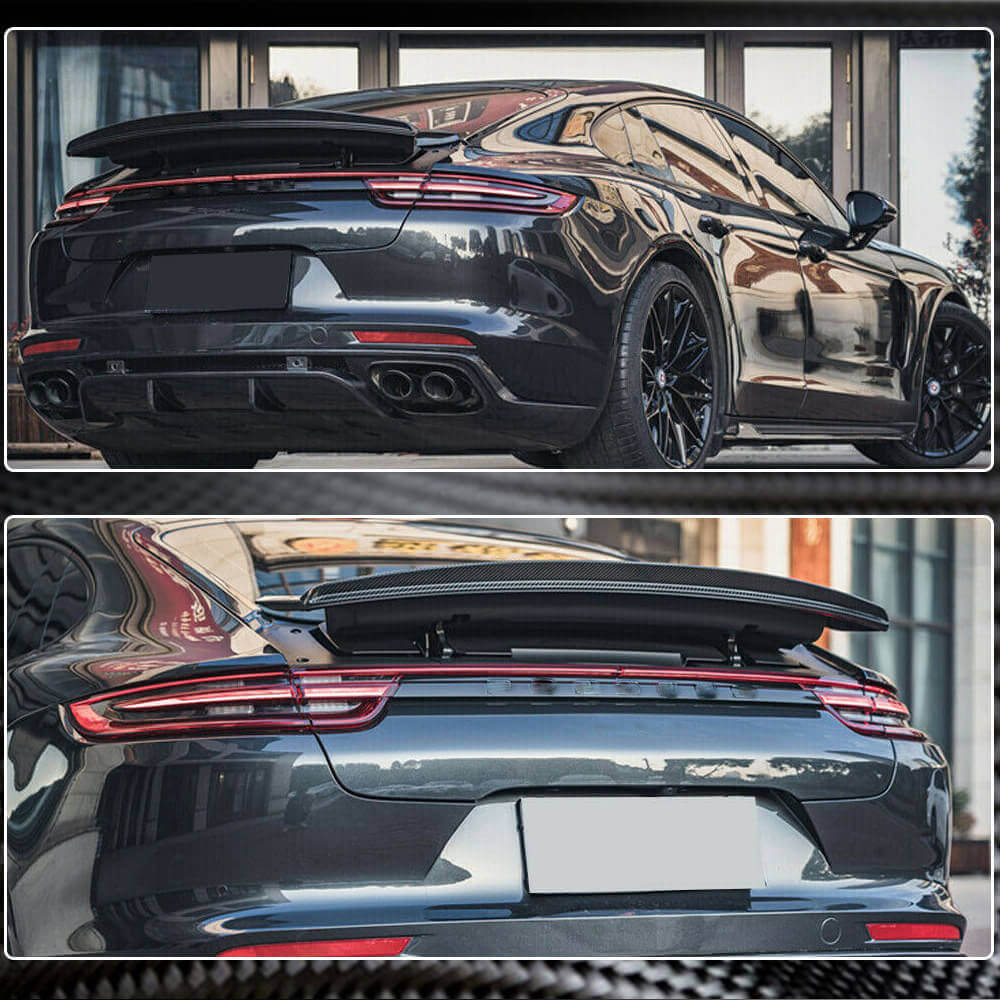 Porsche Panamera 971 rear trunk spoiler before and after view