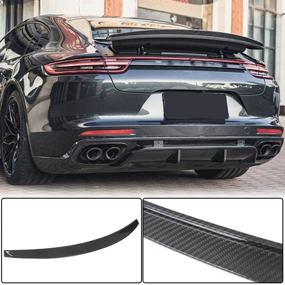 Porsche Panamera 971 rear trunk spoiler installed view