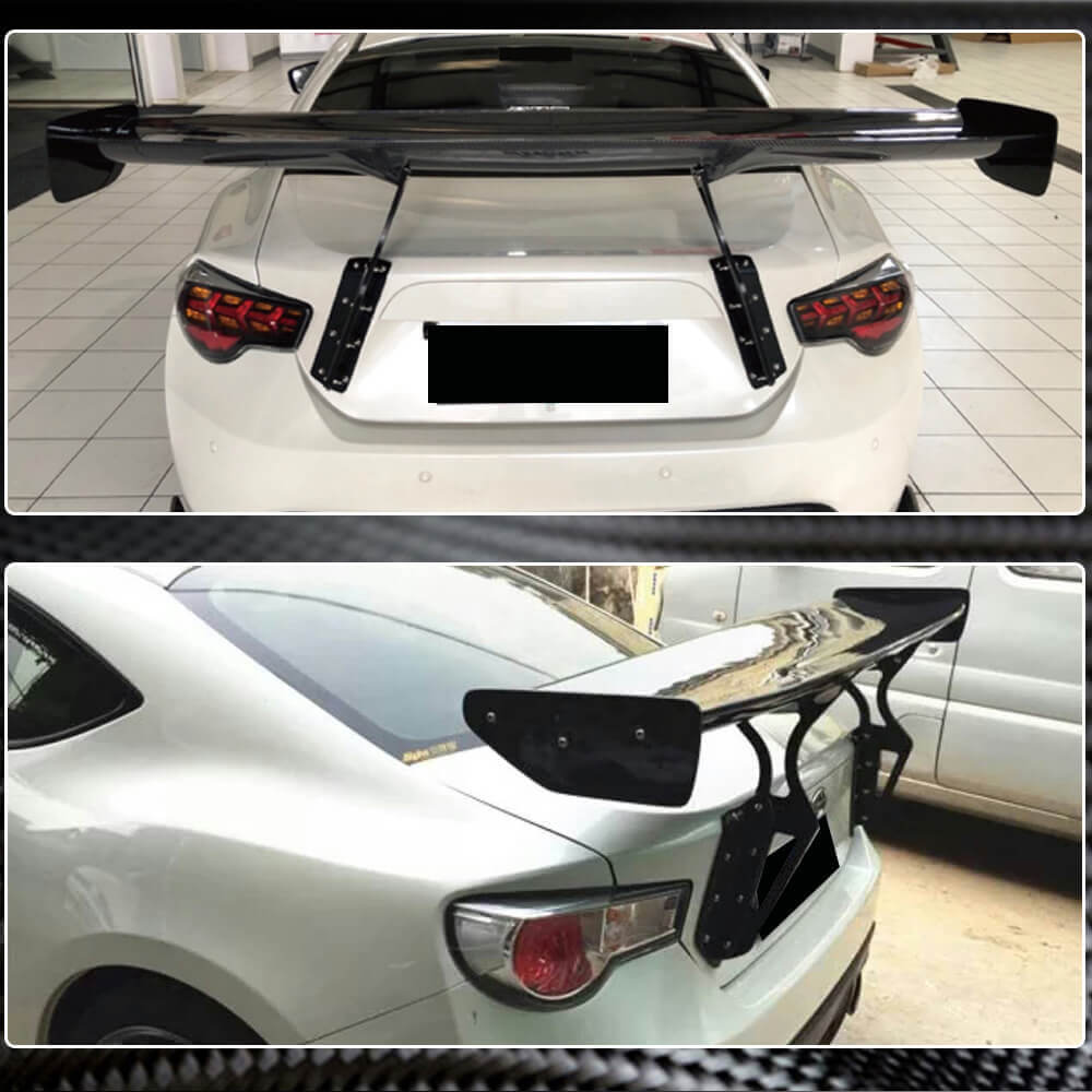 Toyota 86 BRZ carbon fiber rear wing spoiler installed comparison view