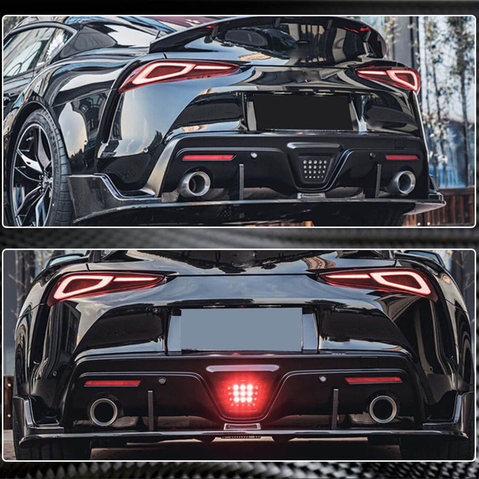 Toyota GR Supra A90 carbon fiber rear lip installed rear view